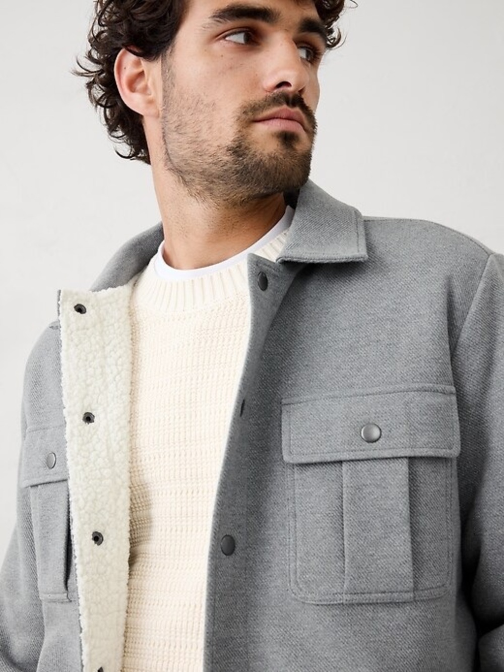 Banana Republic Sherpa Lined Button Down Thick Shirt Jacket Gray Men’s M $140
